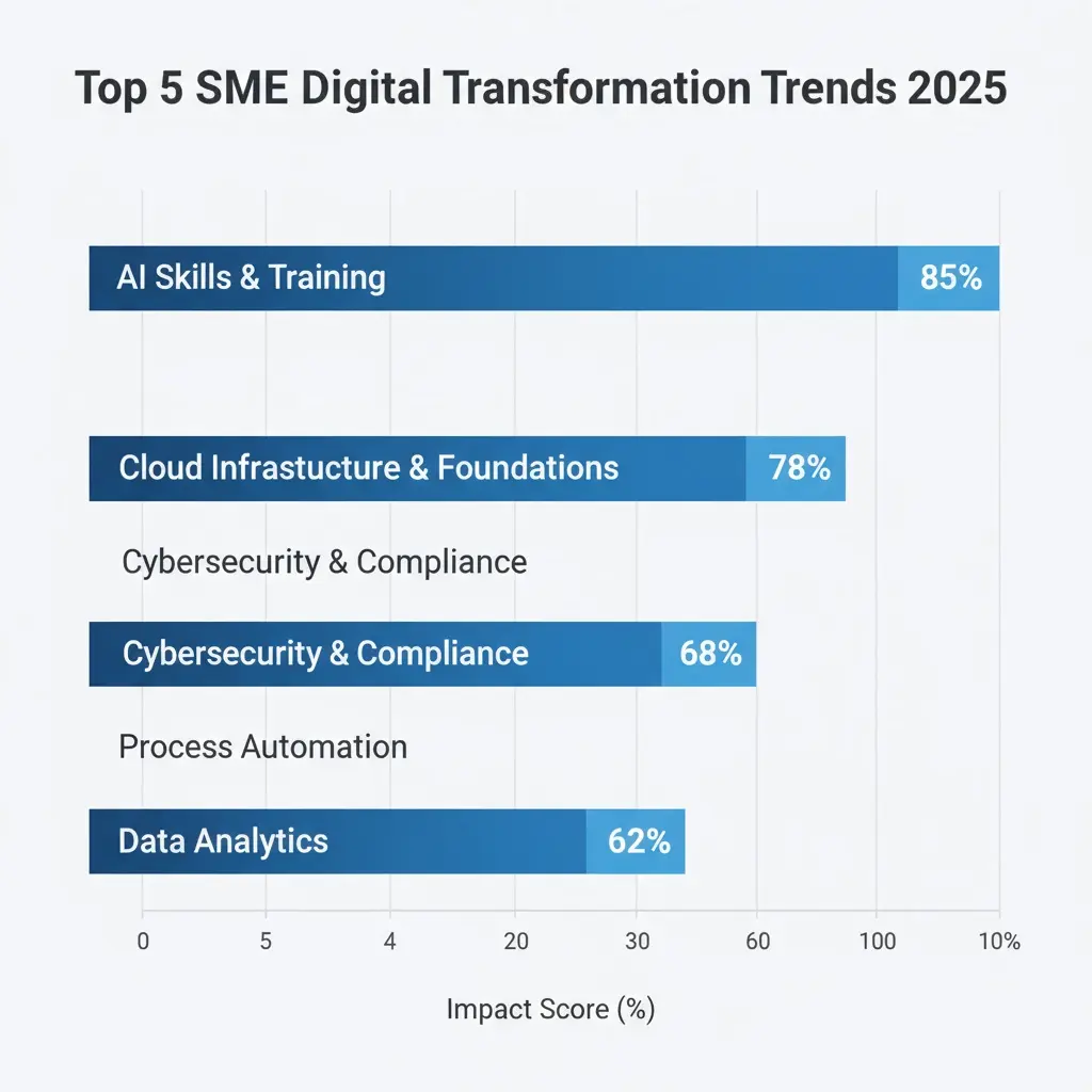 Sme Digital Transformation 2026: Stats, Roi, And GdprReady Playbooks Bar Chart Of Top Sme Digital Transformation 2025 Trends By Impact