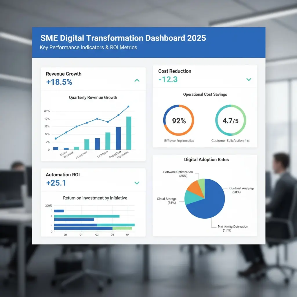Sme Digital Transformation 2026: Stats, Roi, And GdprReady Playbooks Sme Digital Transformation 2025 Dashboard Showing Kpis And Roi